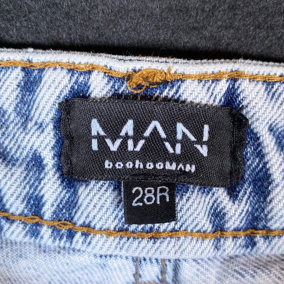 Boohoo Man Mens Jeans Blue Denim Slim Straight Raw Hems Distress 100% Cotton 28R - Picture 4 of 16